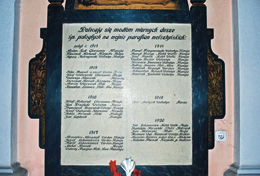 gemalte Gedenktafel, Pfarrkirche von Schussenze (Ciosaniec)