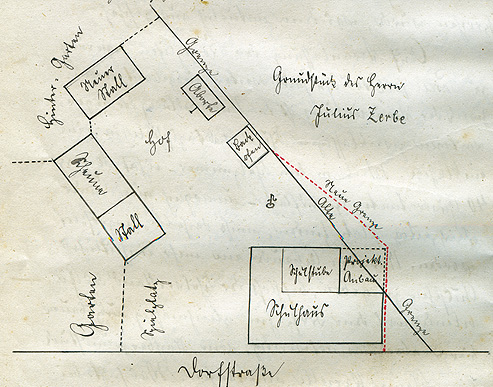 Skizze Schule Scharzig 1914 mit Parzellenzukauf